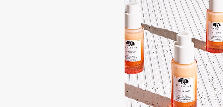 Sérums Ginzing Origins sur fond blanc