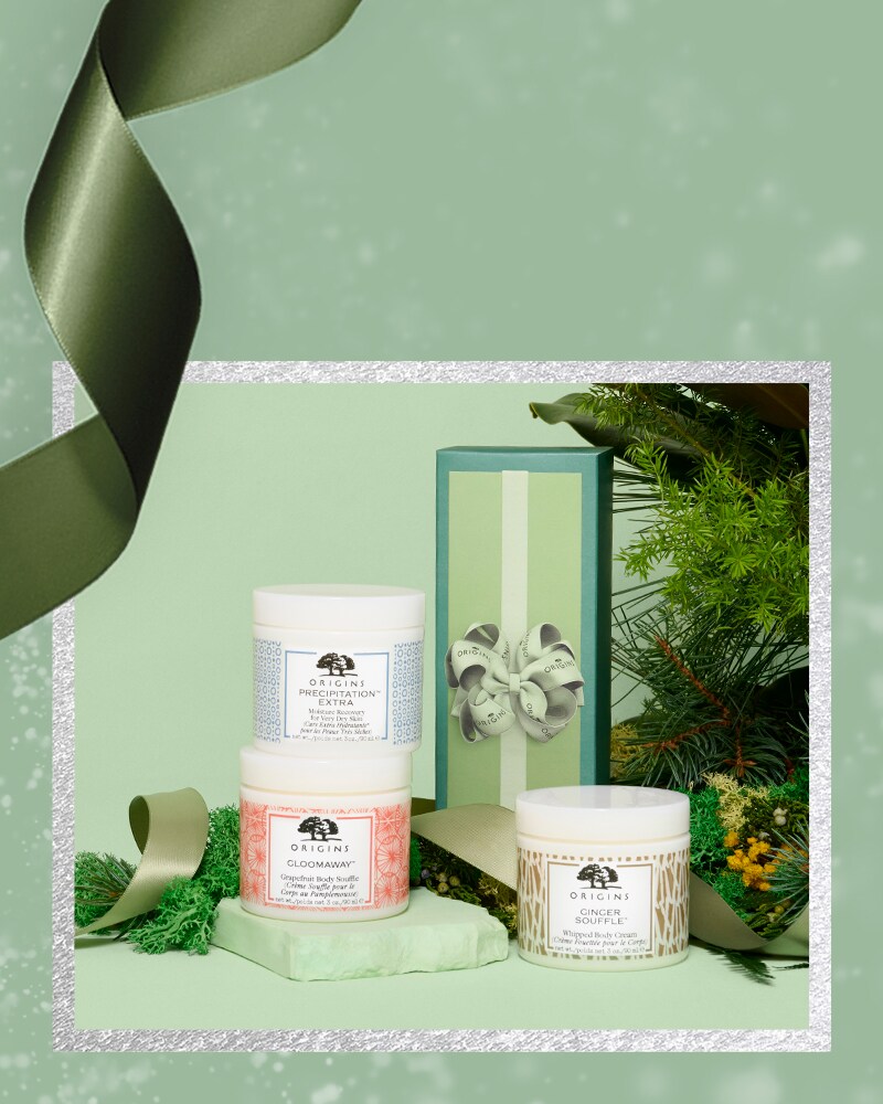 Ensemble d'échantillons Origins pour les Fêtes sur un fond vert festif